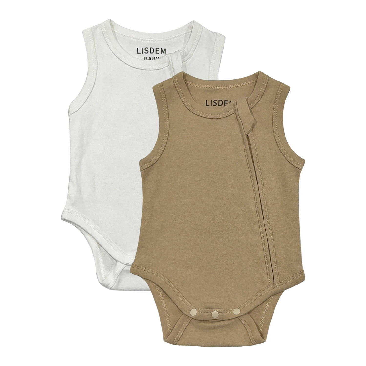 Lisdem Baby Zip Bodysuits white and tan
